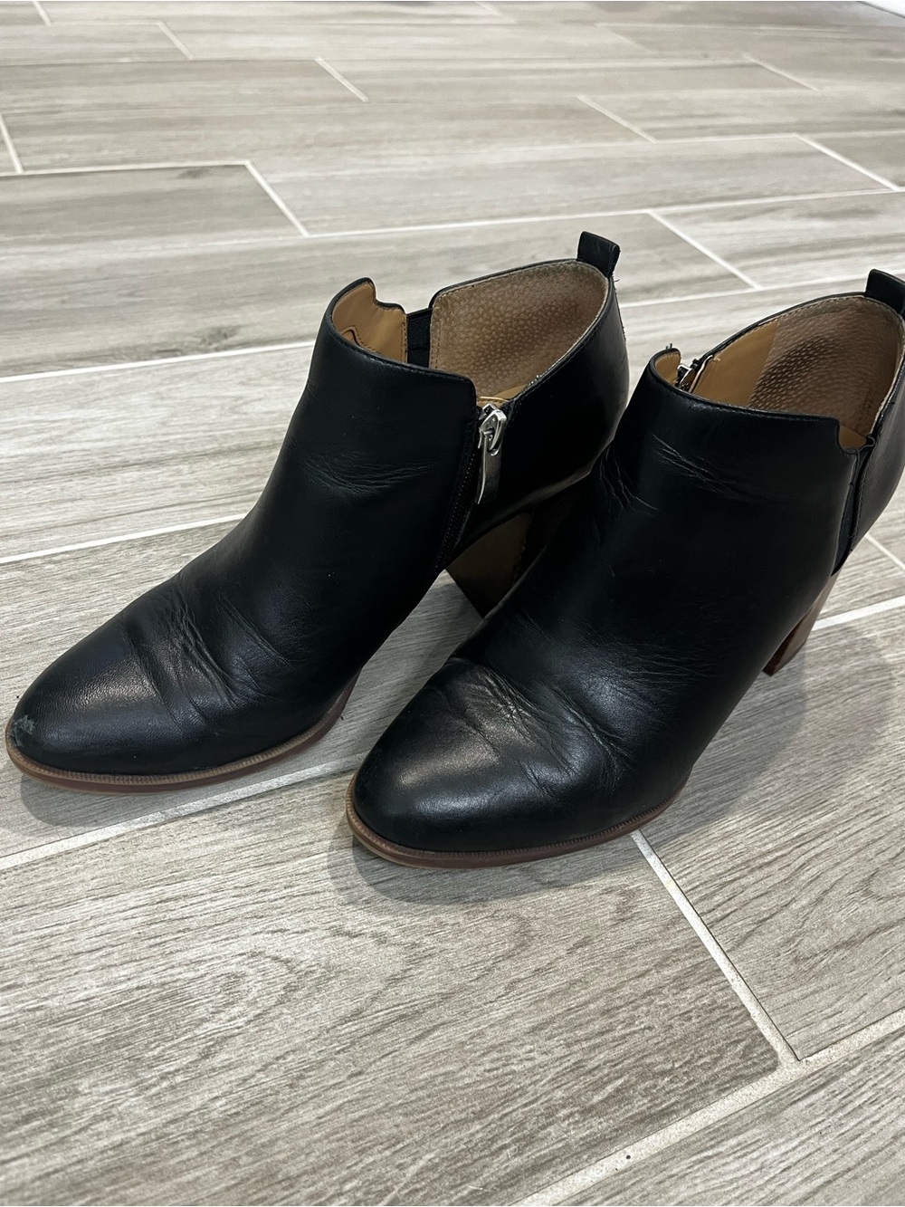 Franco Sarto Black Leather Side-Zip Ankle Booties
